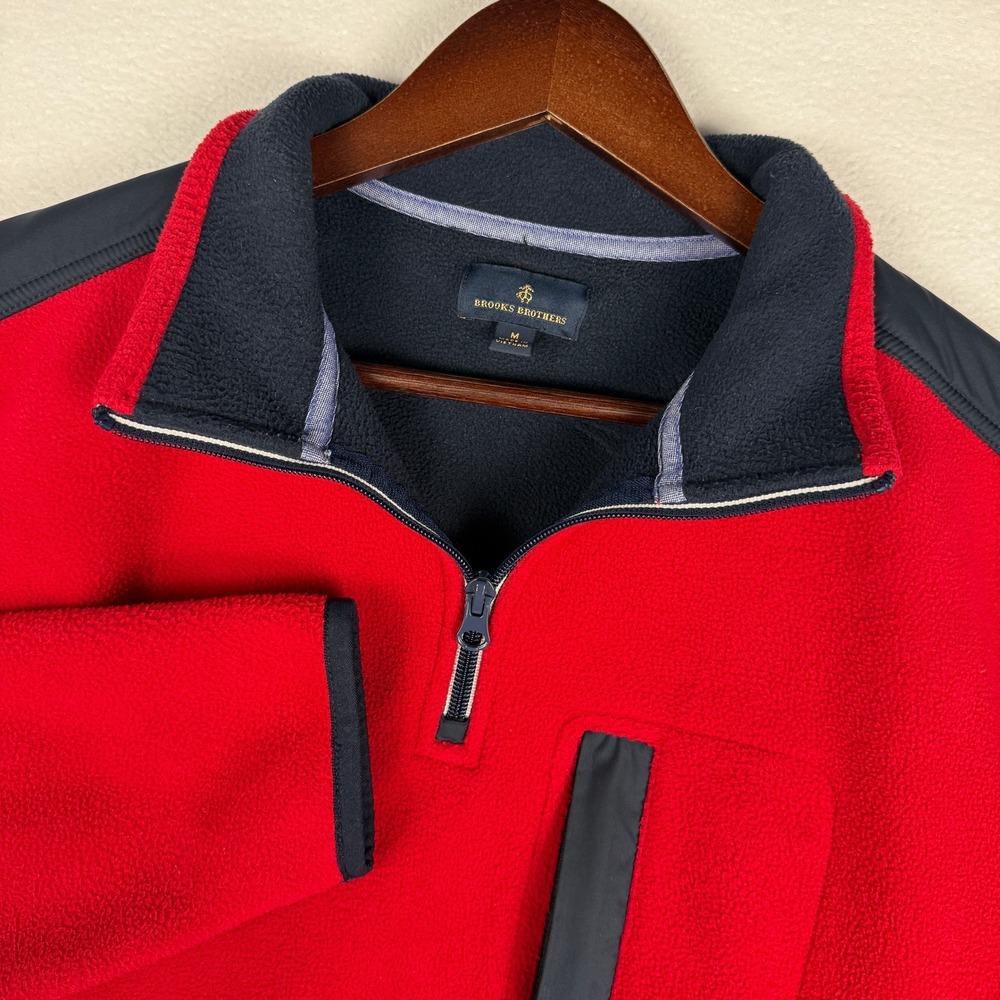Brooks‎ Brothers Fleece Pullover Mens Medium Red Quarter Zip Mock Neck Jacket